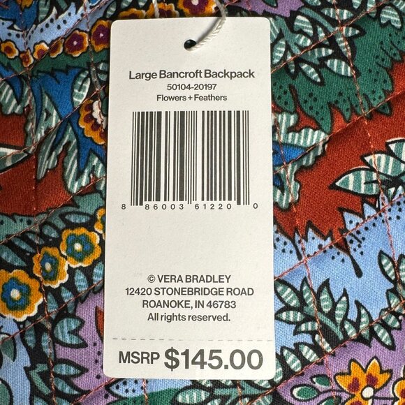 Vera Bradley Large Bancroft Backpack in Flowers and Feathers NWT main image 7